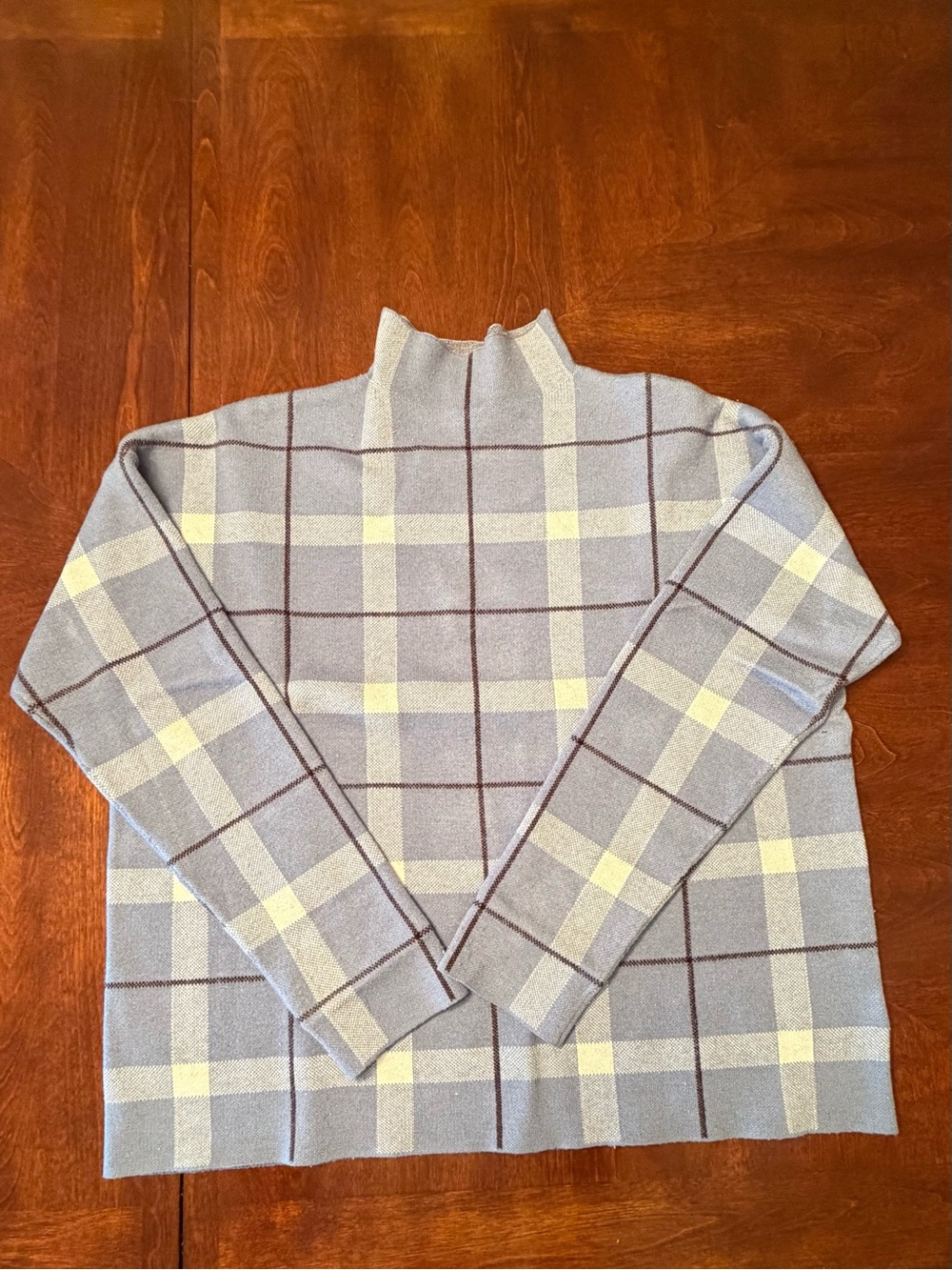 Jones New York Light Blue Windowpane Mock T-Neck  Sweater